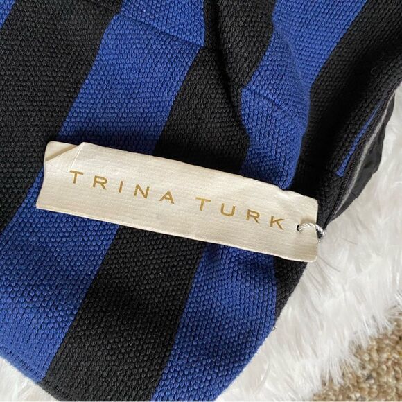 Trina Turk Strapless Mini Dress NEW Pockets Black Blue Striped Women’s 12 Lined - Picture 11 of 12
